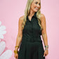 Black Belted Linen Halter Romper - Southern Belle Boutique