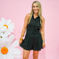 Black Belted Linen Halter Romper - Southern Belle Boutique