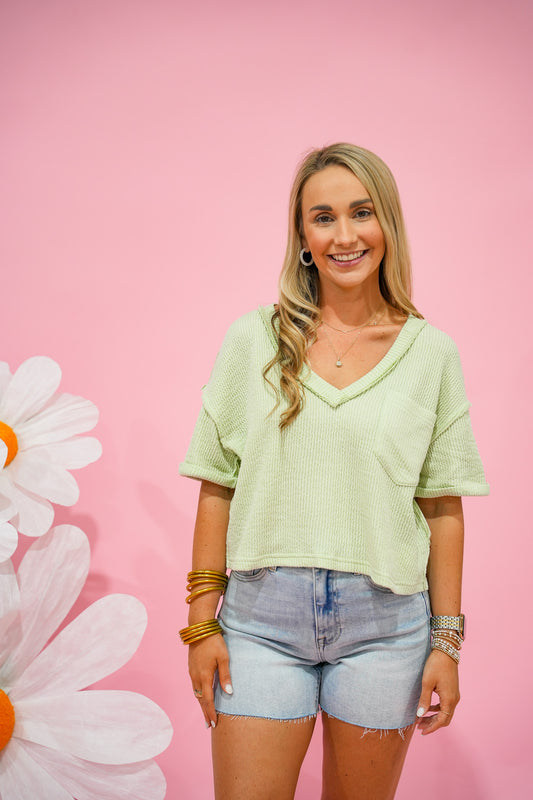 Lt Green Knit Top - Southern Belle Boutique