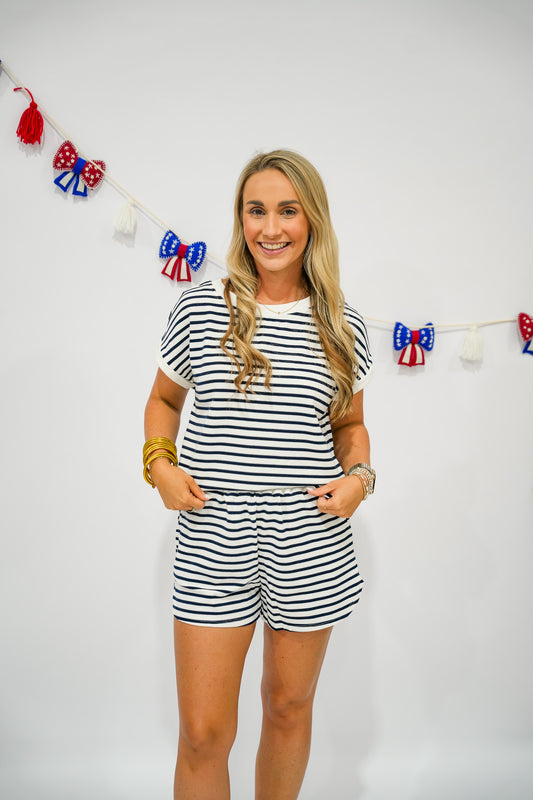 Navy Striped Knit Top - Southern Belle Boutique
