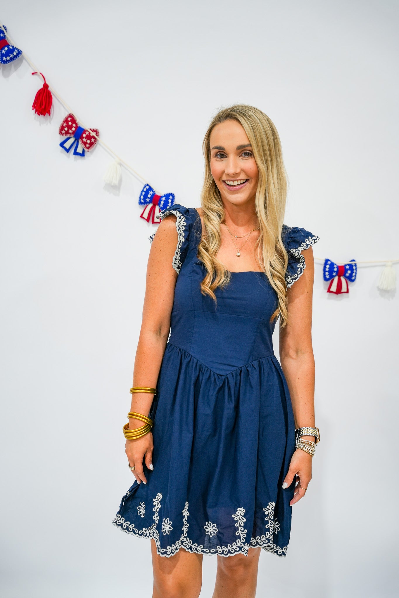 Navy Eyelet Embroidery Croset Mini Dress - Southern Belle Boutique