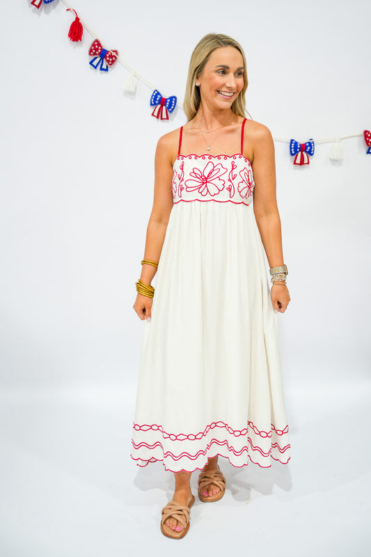 Red Floral Midi Dress - Southern Belle Boutique