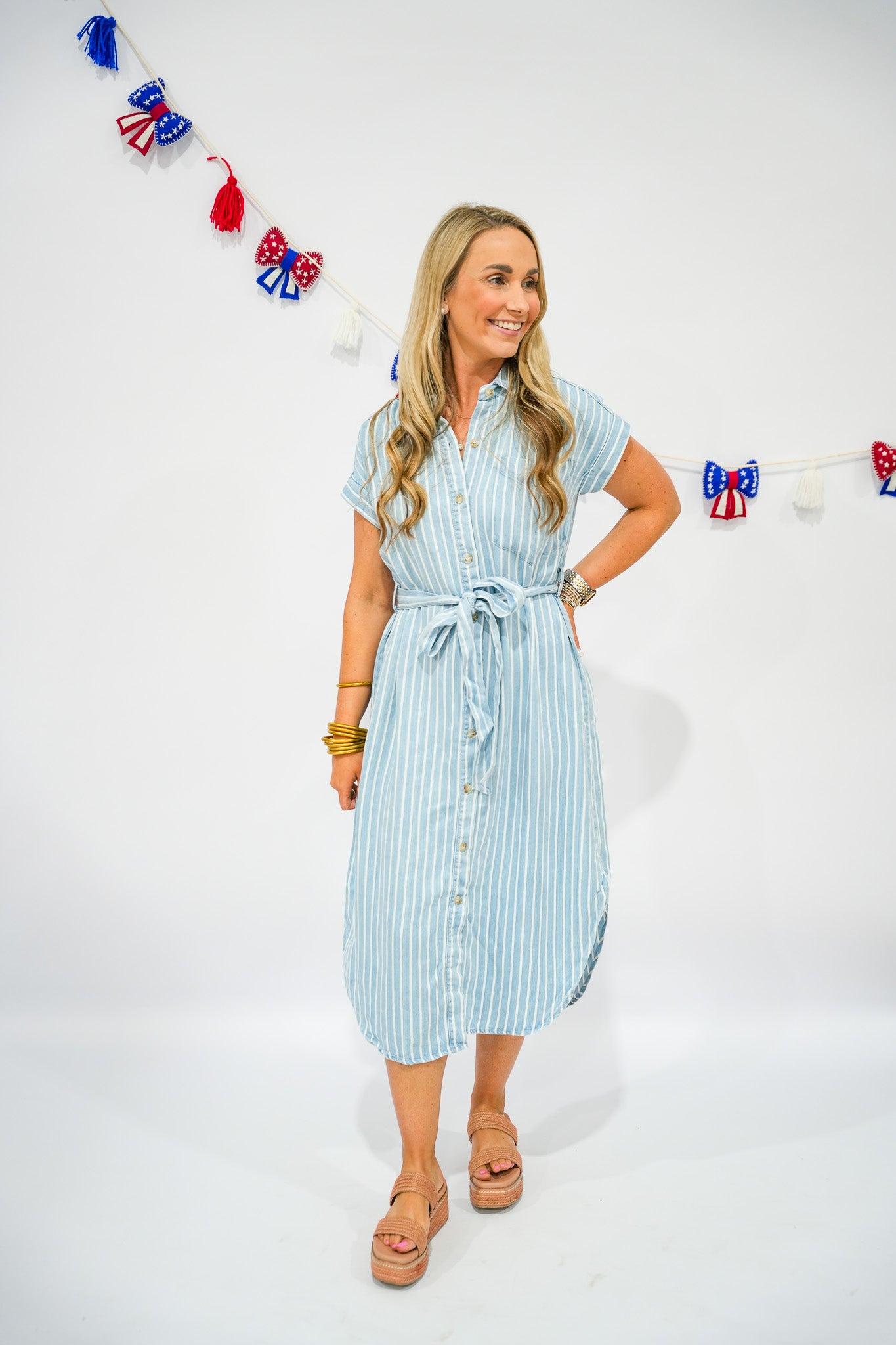 Chambray Striped Denim Midi Dress - Southern Belle Boutique