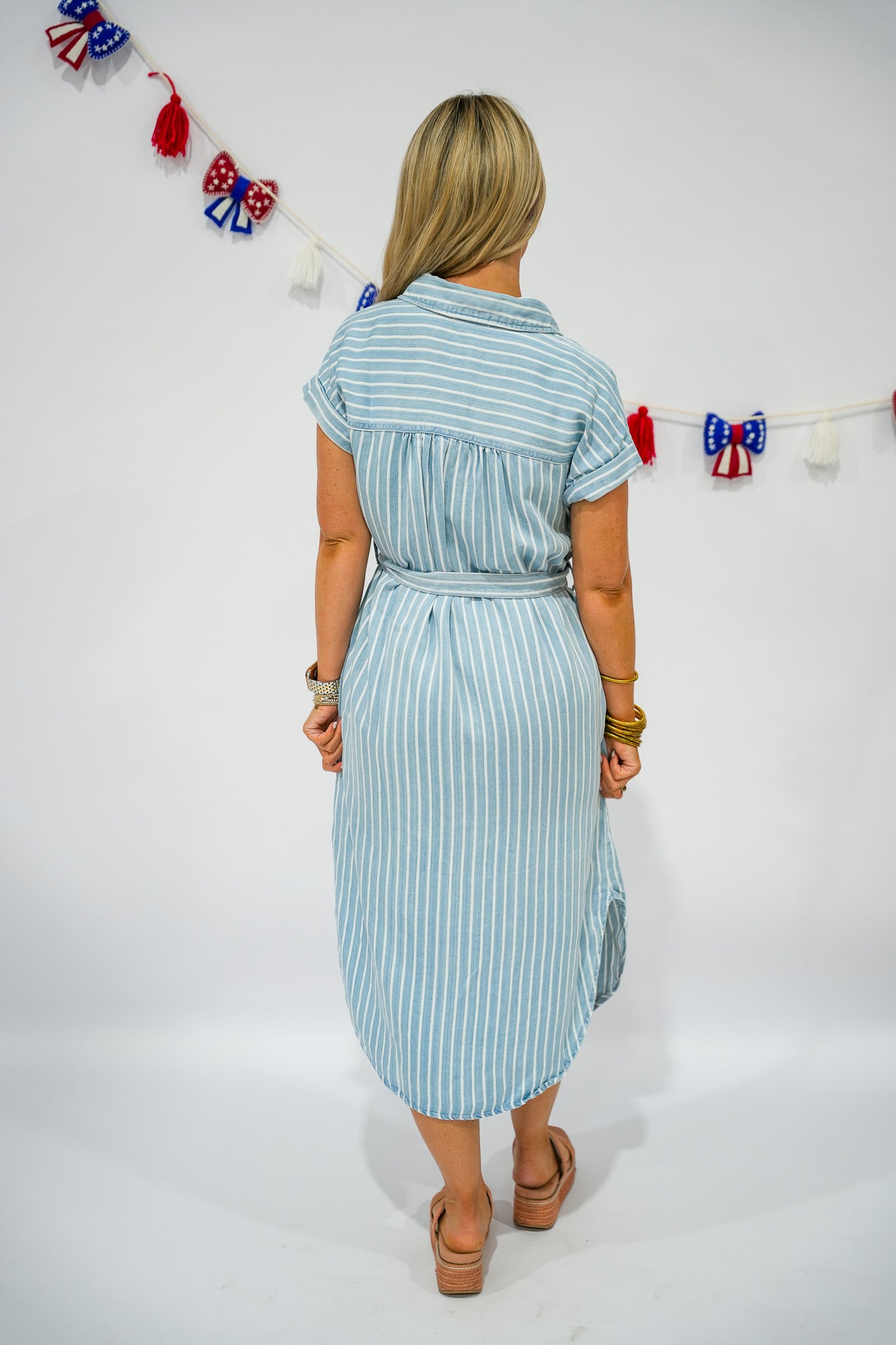 Chambray Striped Denim Midi Dress - Southern Belle Boutique
