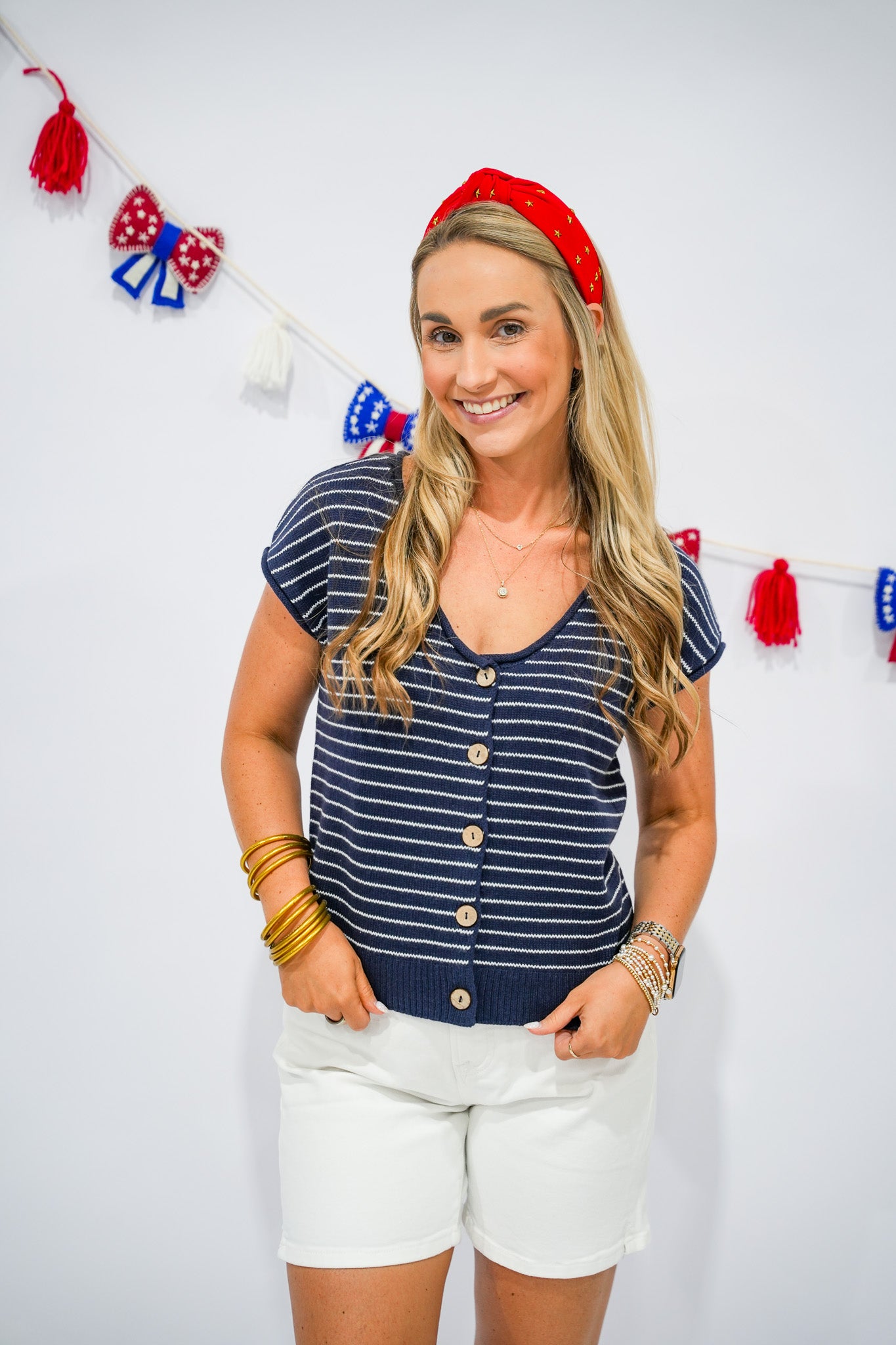 Navy Striped Button Down Cardigan - Southern Belle Boutique
