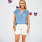 Chambray Polkadot Henley Top - Southern Belle Boutique