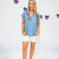 Chambray Polkadot Henley Top - Southern Belle Boutique