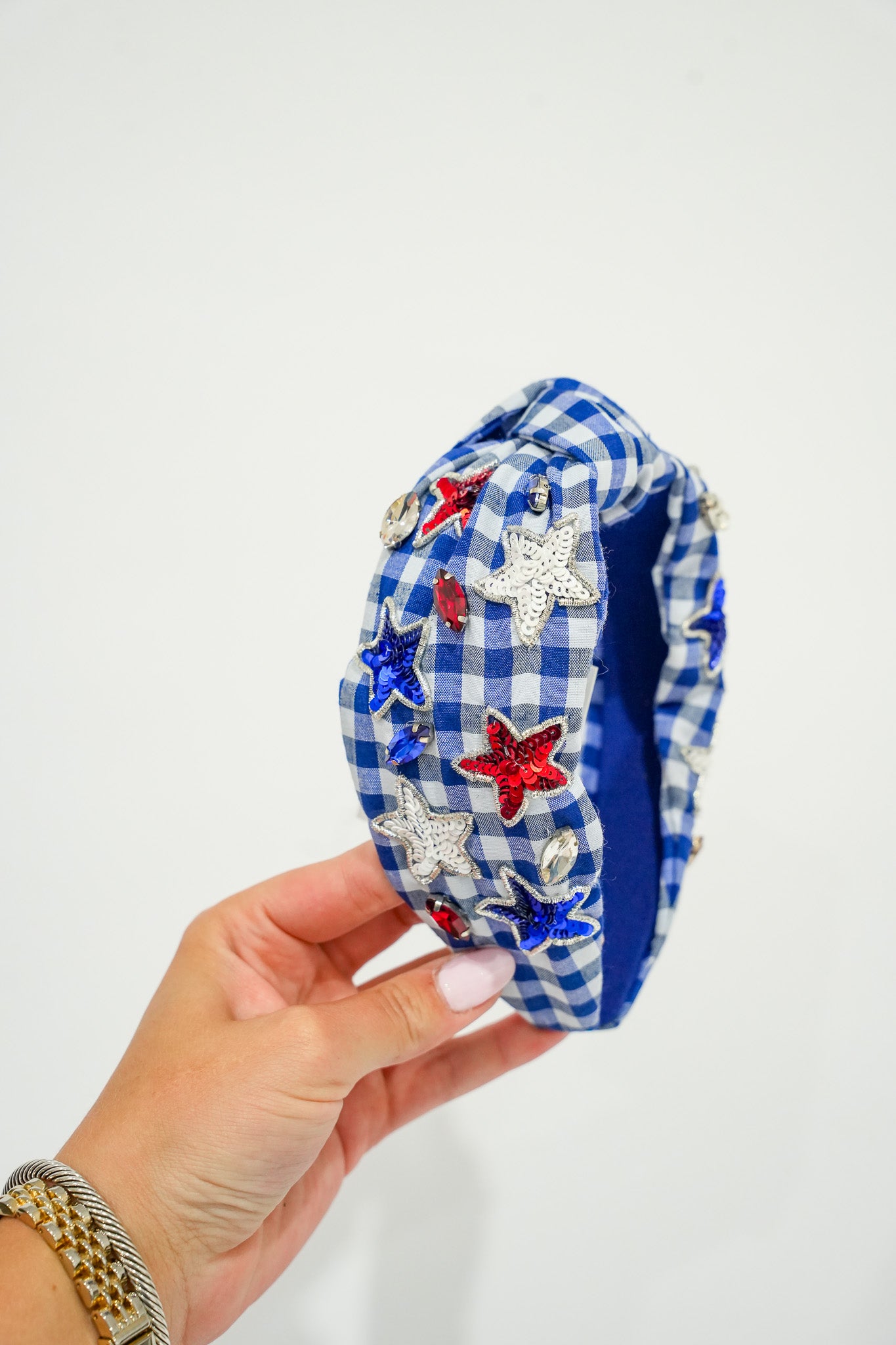 Gingham Bedazzeled Stars Headband - - Southern Belle Boutique