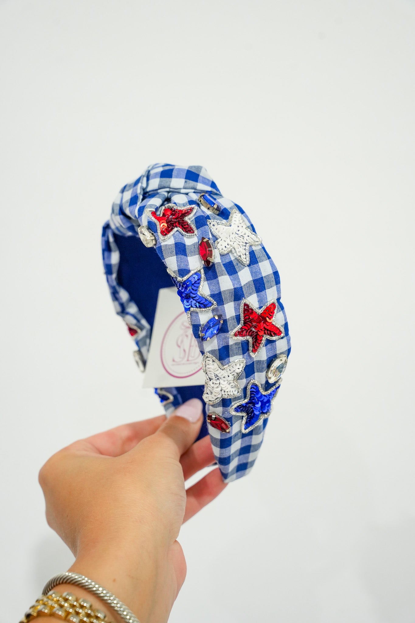 Gingham Bedazzeled Stars Headband - - Southern Belle Boutique