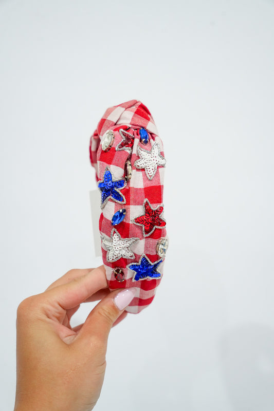 Gingham Bedazzeled Stars Headband - - Southern Belle Boutique