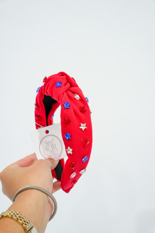 Red Headband w/ Red White Blue Star Beads - Southern Belle Boutique