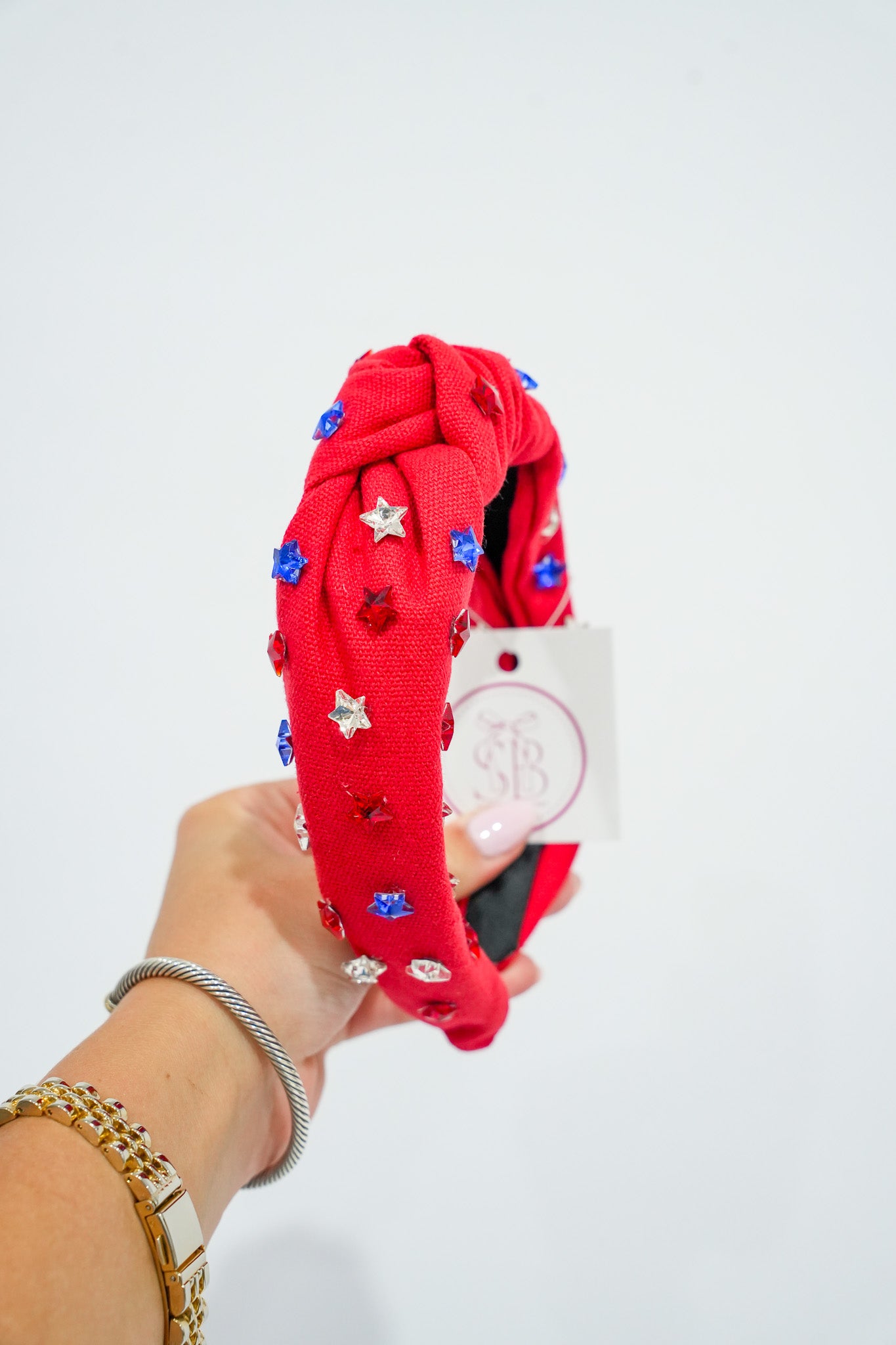 Red Headband w/ Red White Blue Star Beads - Southern Belle Boutique