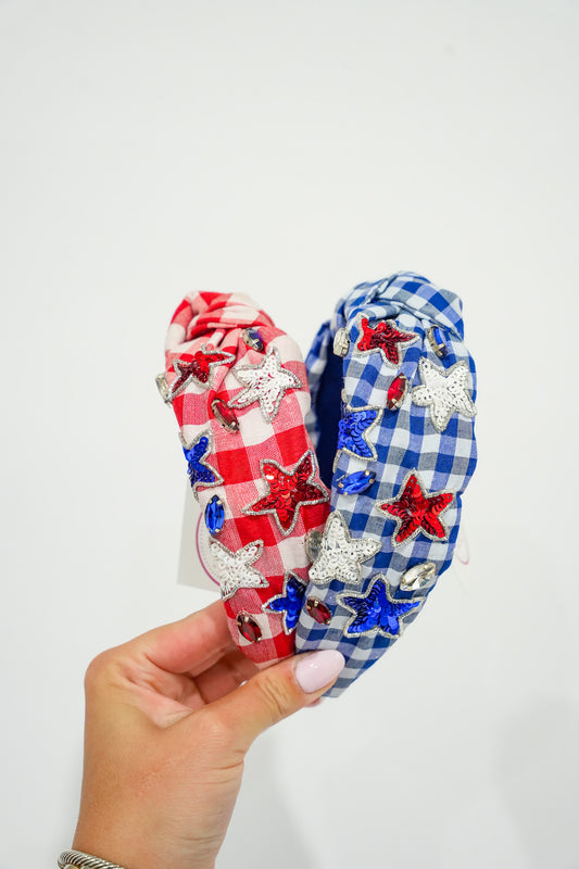Gingham Bedazzeled Stars Headband - - Southern Belle Boutique