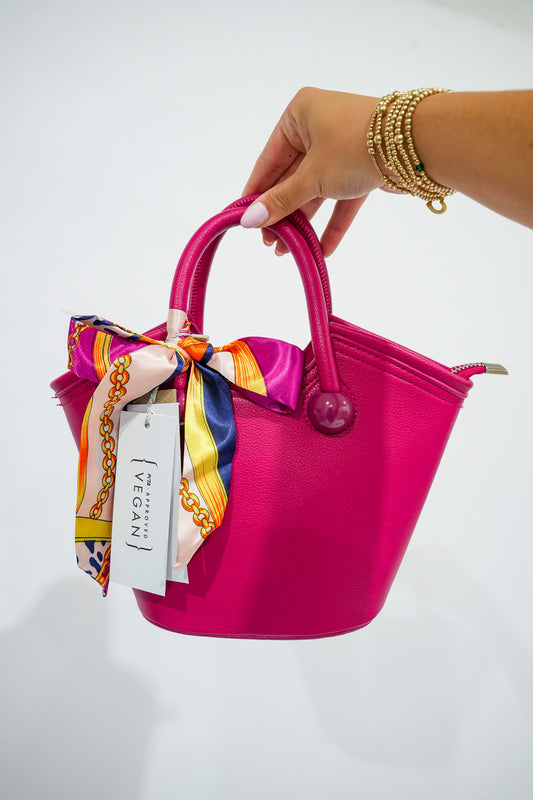 Hot Pink Petite Bucket Bag w/Scarf - Southern Belle Boutique