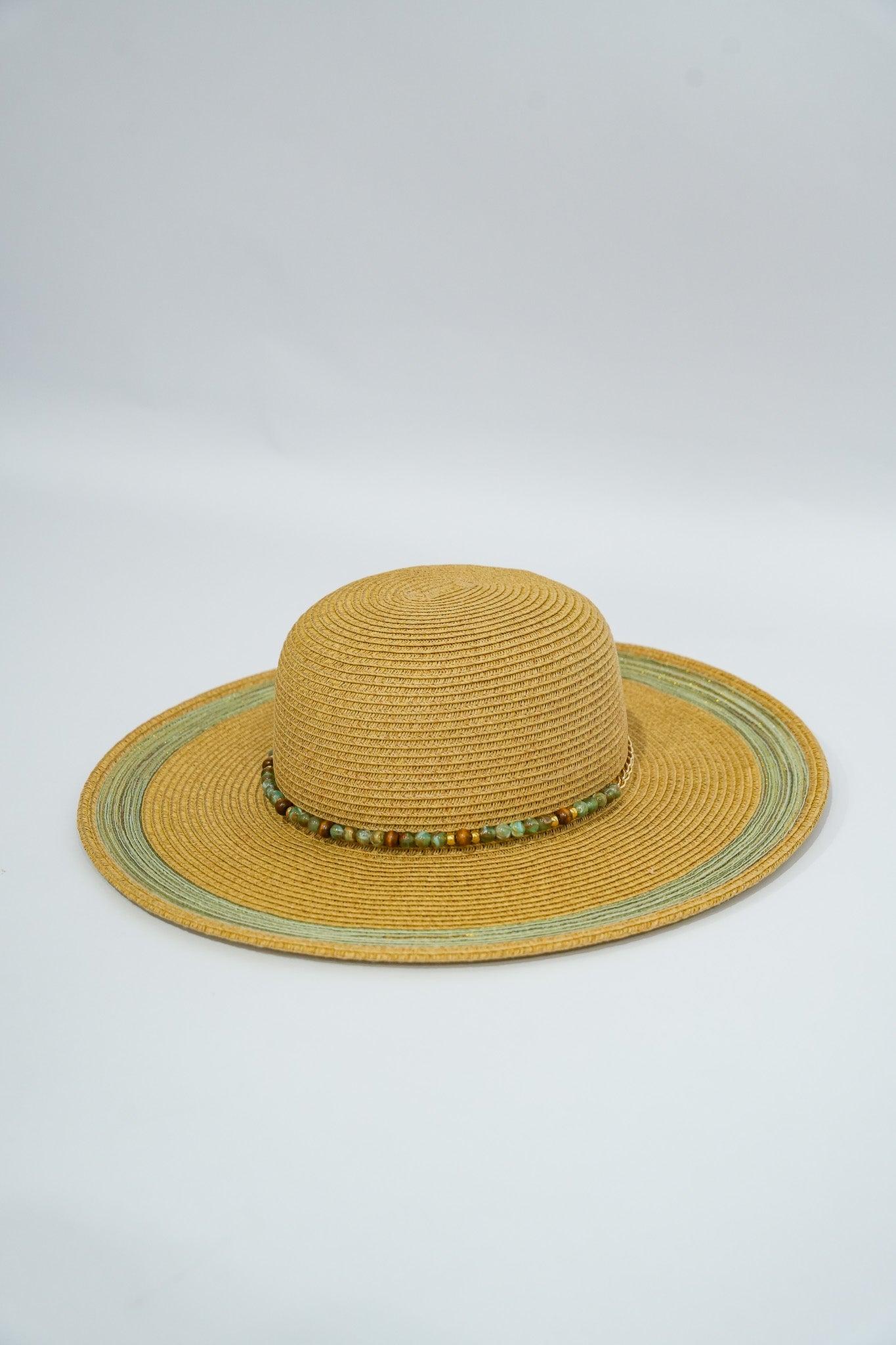 Straw Hat w/Teal & Gold - Southern Belle Boutique