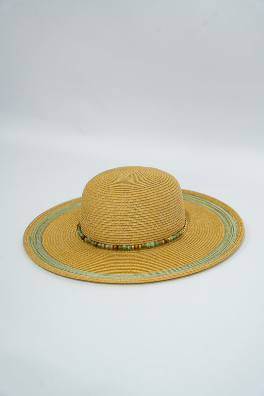 Straw Hat w/Teal & Gold - Southern Belle Boutique