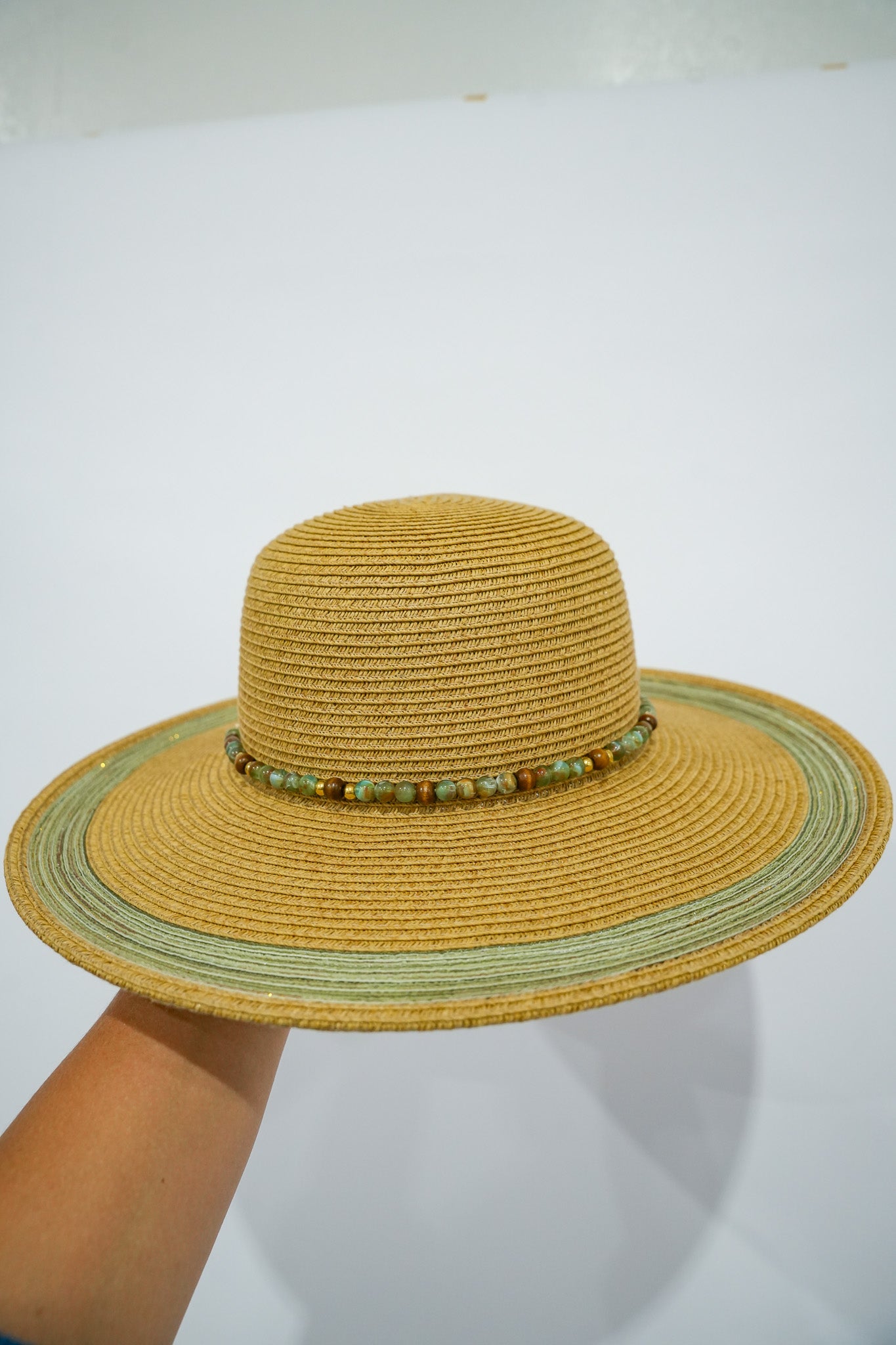 Straw Hat w/Teal & Gold - Southern Belle Boutique