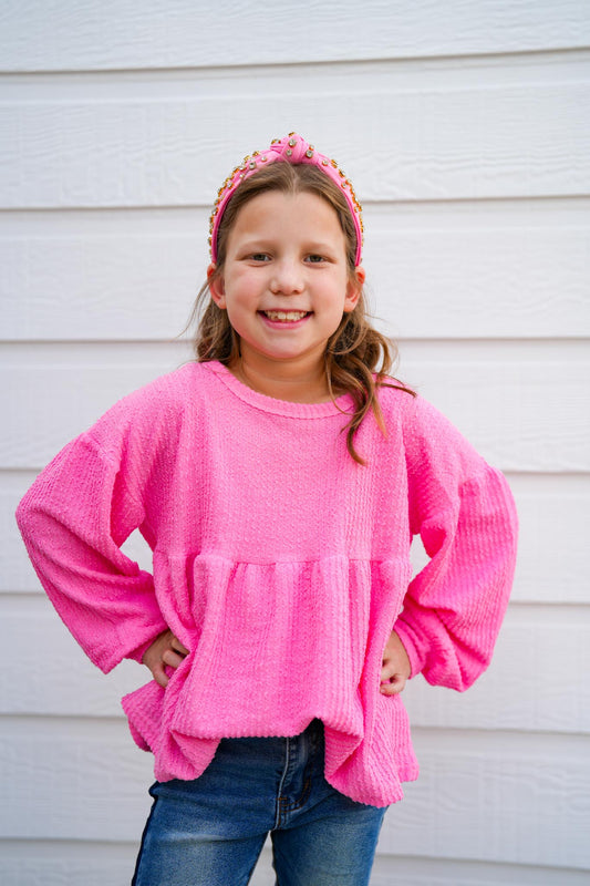Pink Textured Peplum Knit Top - Southern Belle Boutique