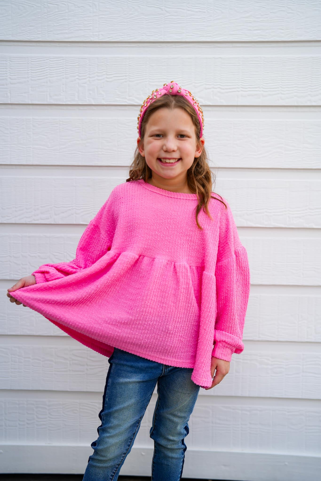 Pink Textured Peplum Knit Top - Southern Belle Boutique