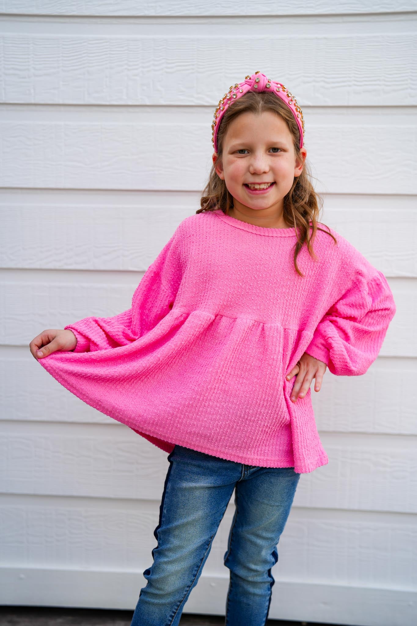 Pink Textured Peplum Knit Top - Southern Belle Boutique