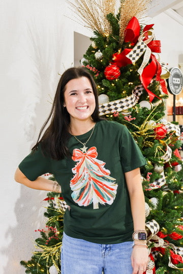 Colorful Christmas Tree Forrest Green SS Tee