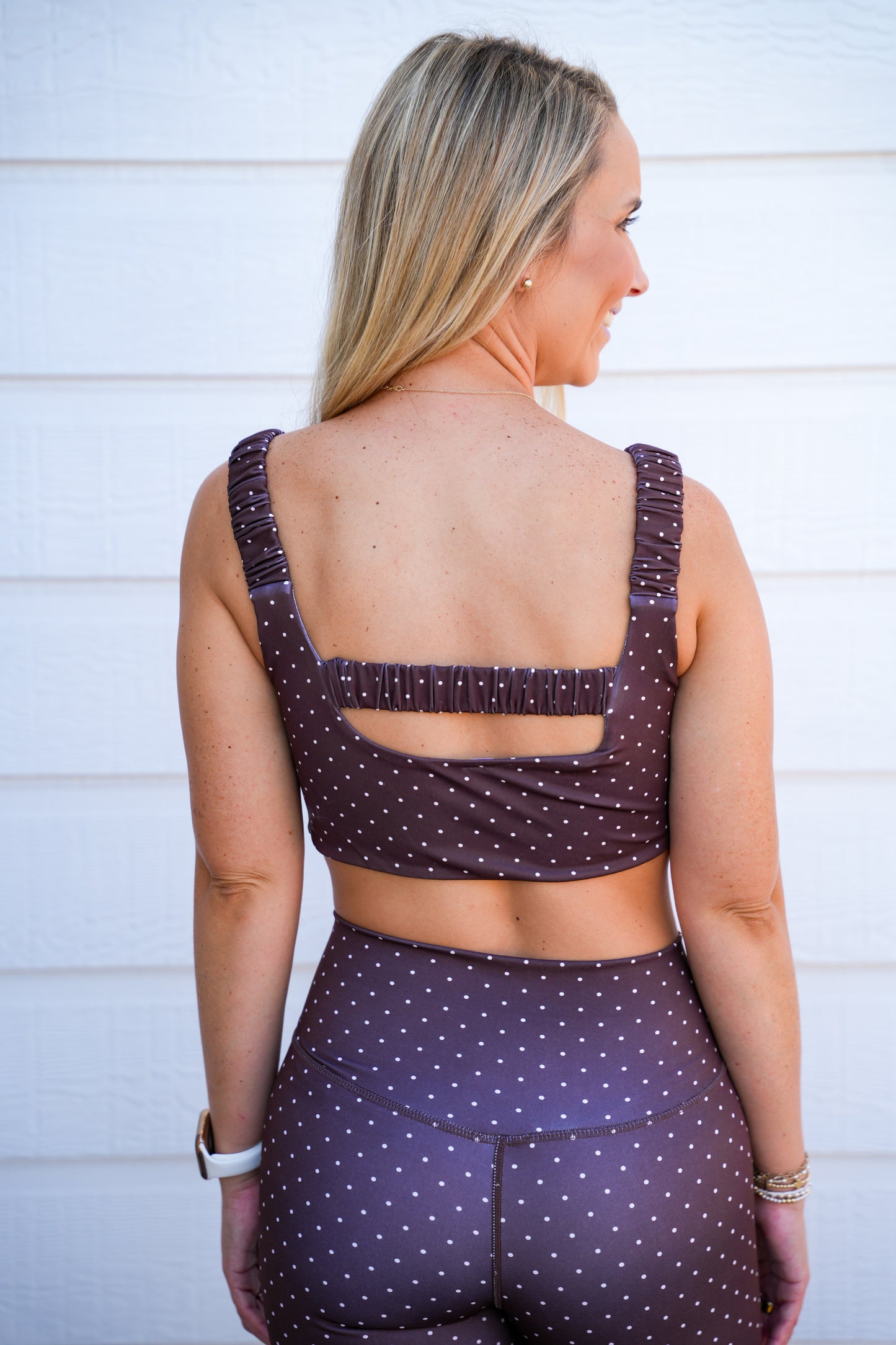 Brown Polka Dot Print Ruched Bra Top