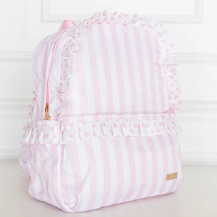 Ruffled Nylon Backpack - Pink Polka Stripe