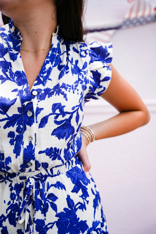Blue Floral Printed Tiered Maxi Dress