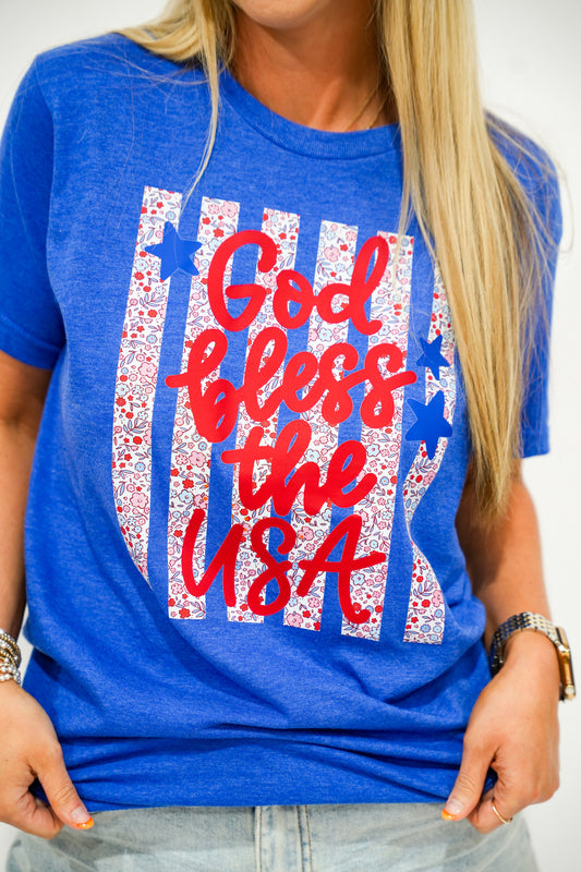God Bless USA Floral Striped Tee - Southern Belle Boutique