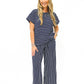 Navy Blue Striped Pant Set