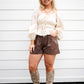 Choco Leather Shorts w/Pearls