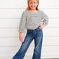 White Black Striped Square Neck Top
