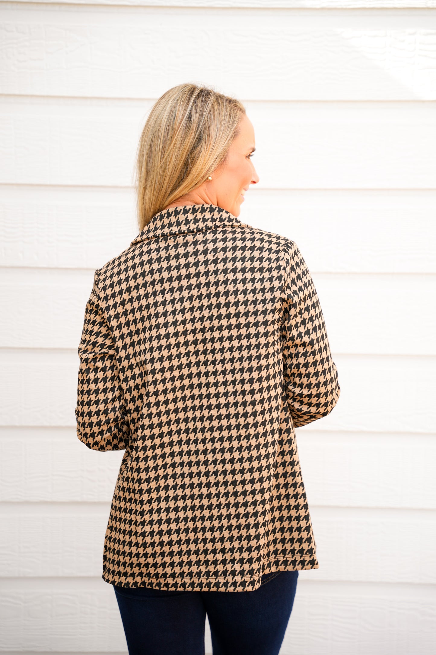 Mocha Black Houndstooth Jacquard Blazer