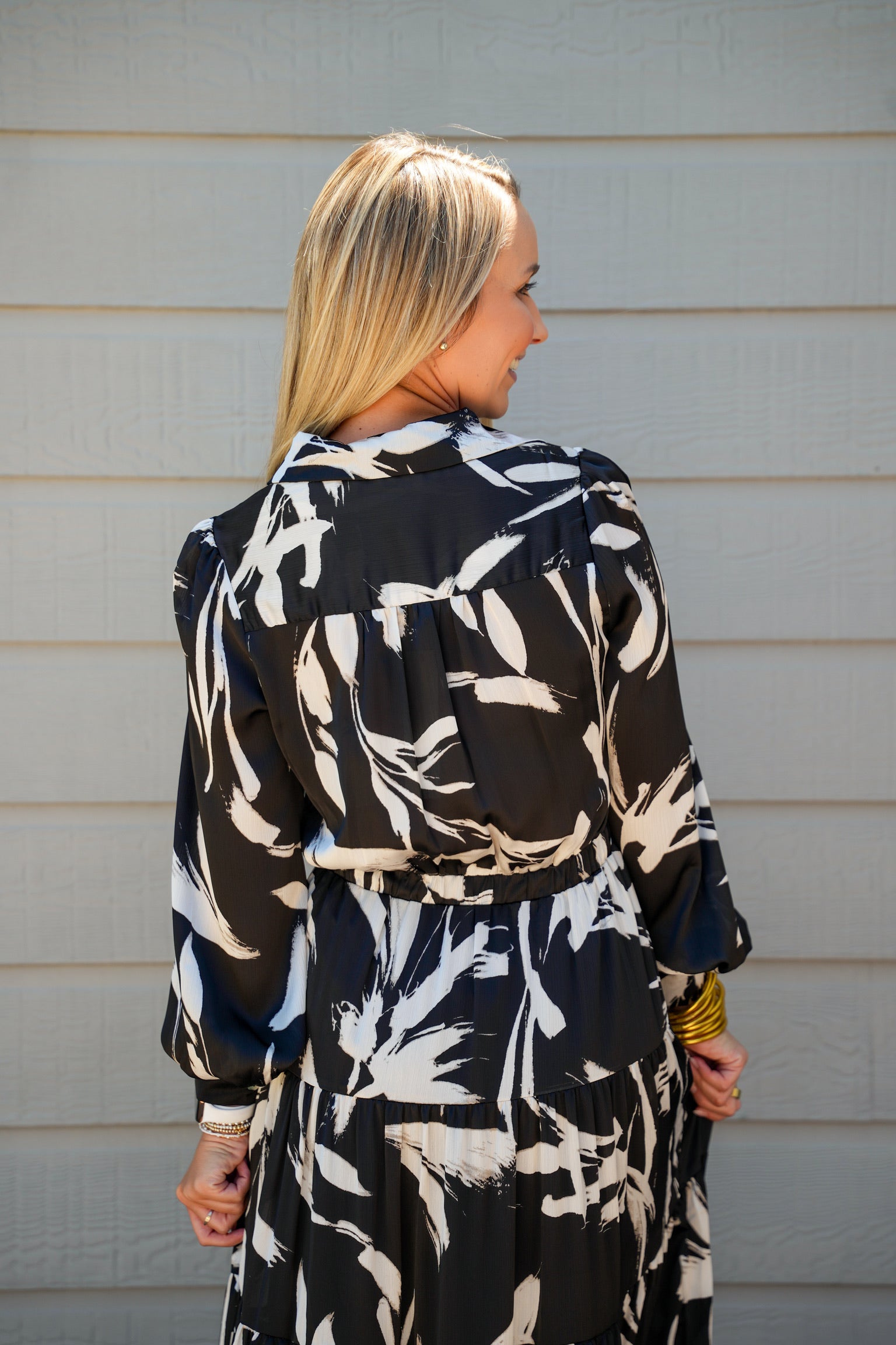 Print Button Down Maxi Dress - Black - Southern Belle Boutique