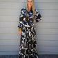Print Button Down Maxi Dress - Black - Southern Belle Boutique