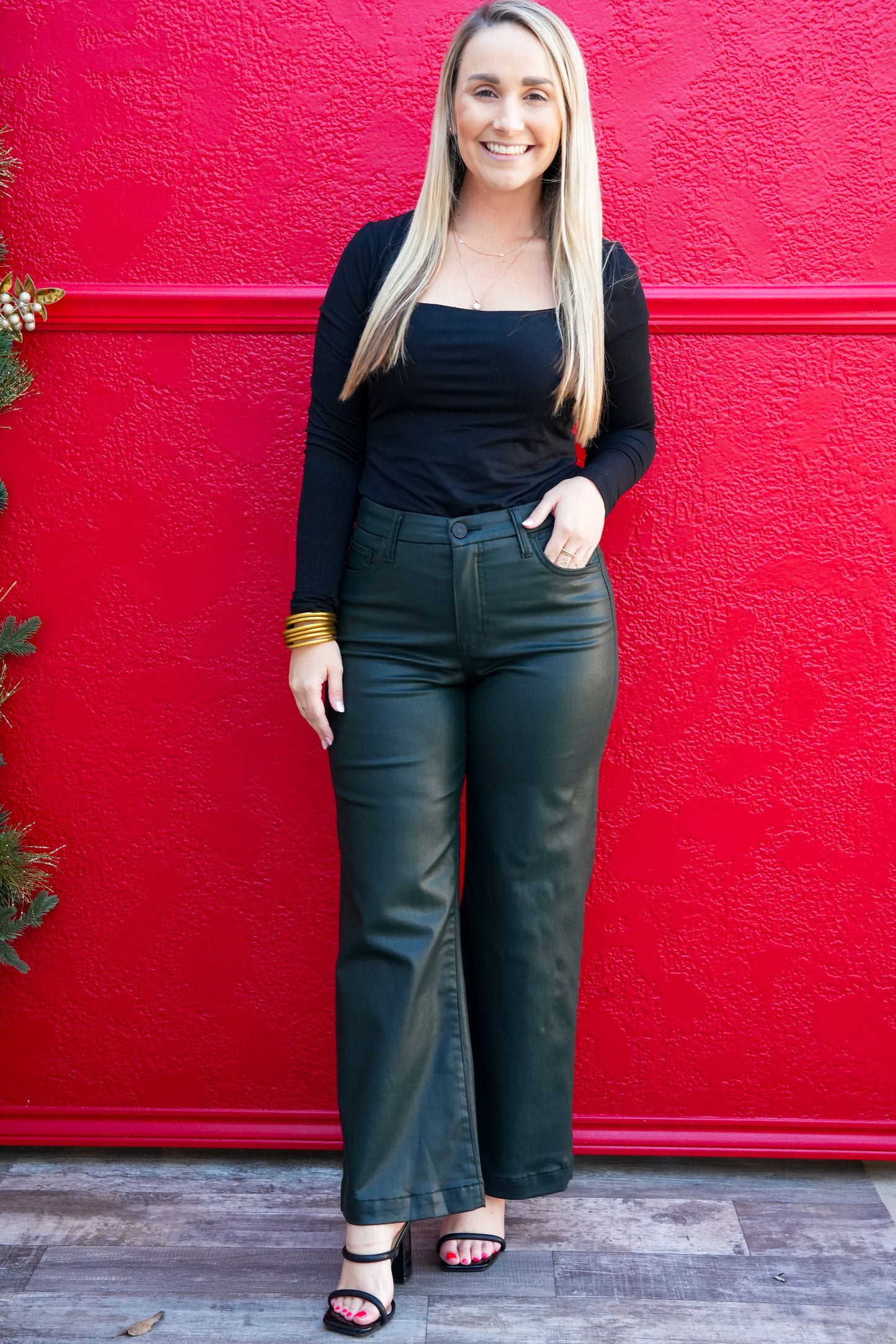 Meg High Rise Rab Wide Leg - Evergreen - Southern Belle Boutique