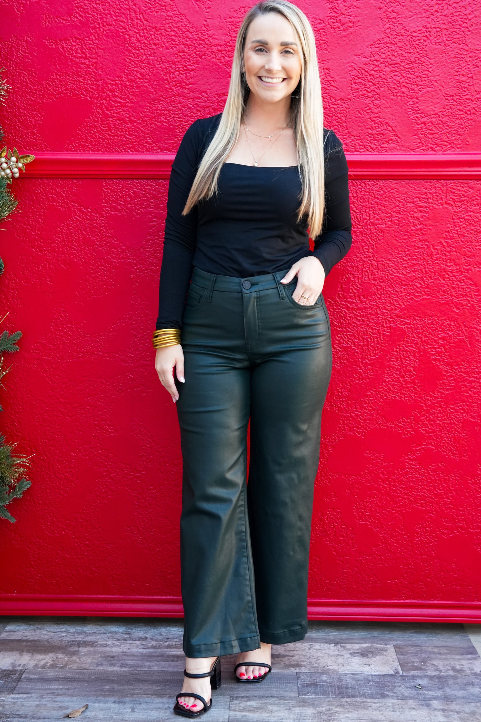 Meg High Rise Rab Wide Leg - Evergreen - Southern Belle Boutique