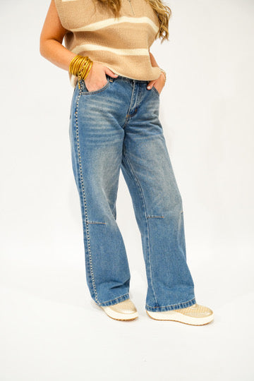 MidRise Denim Jeans w/Stud Detail - Southern Belle Boutique