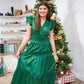 Hunter Green Satin Tiered Maxi Dress