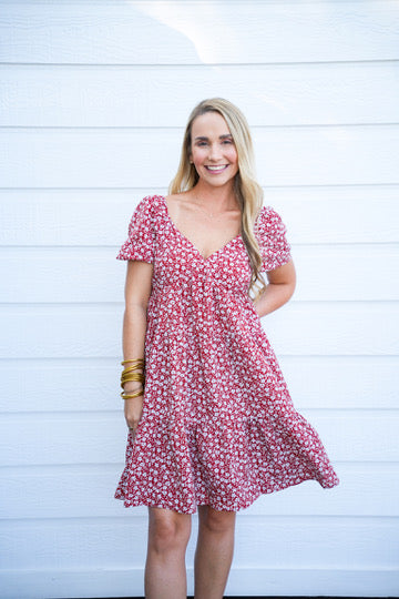 Rust Floral Printed Mini Dress