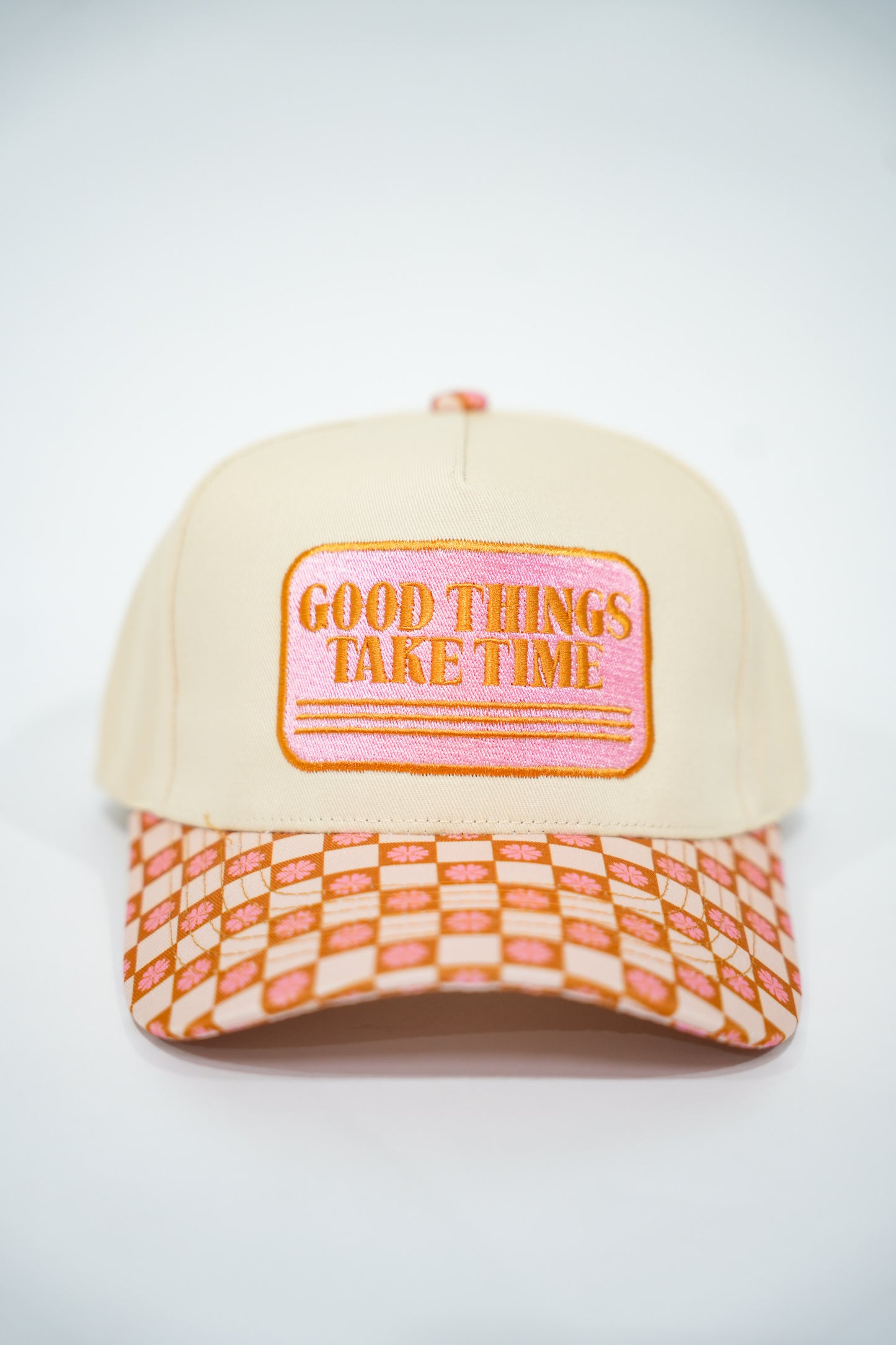 Good Things Take Time Checkered Trucker Hat - Southern Belle Boutique