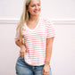 Ivory Coral Striped VNeck Sweater - Southern Belle Boutique