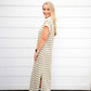Ivory Sage Striped V-Neck Midi Dress