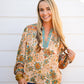 Taupe Teal Paisley Border Printed Top
