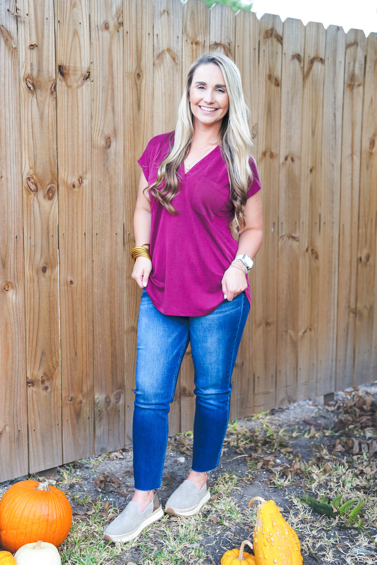 Wine VNeck Blouse