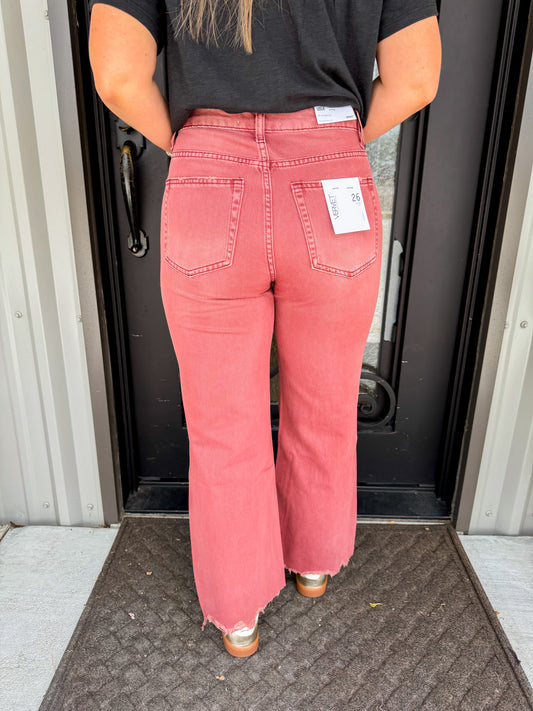 Super High Rise 90's Vintage Crop Flare Jeans - Russet Brown - Southern Belle Boutique