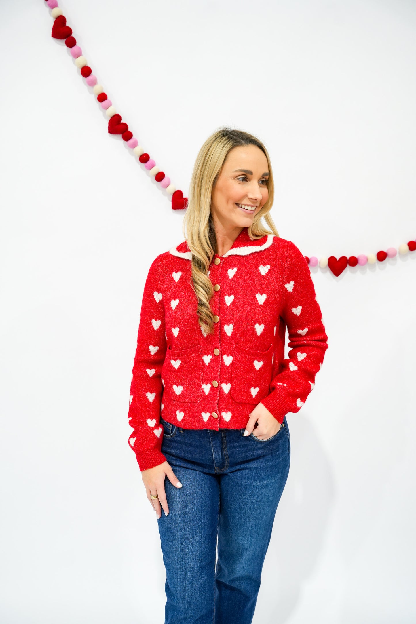 Heart Pattern Scallop Collar Button Down Cardigan - Southern Belle Boutique