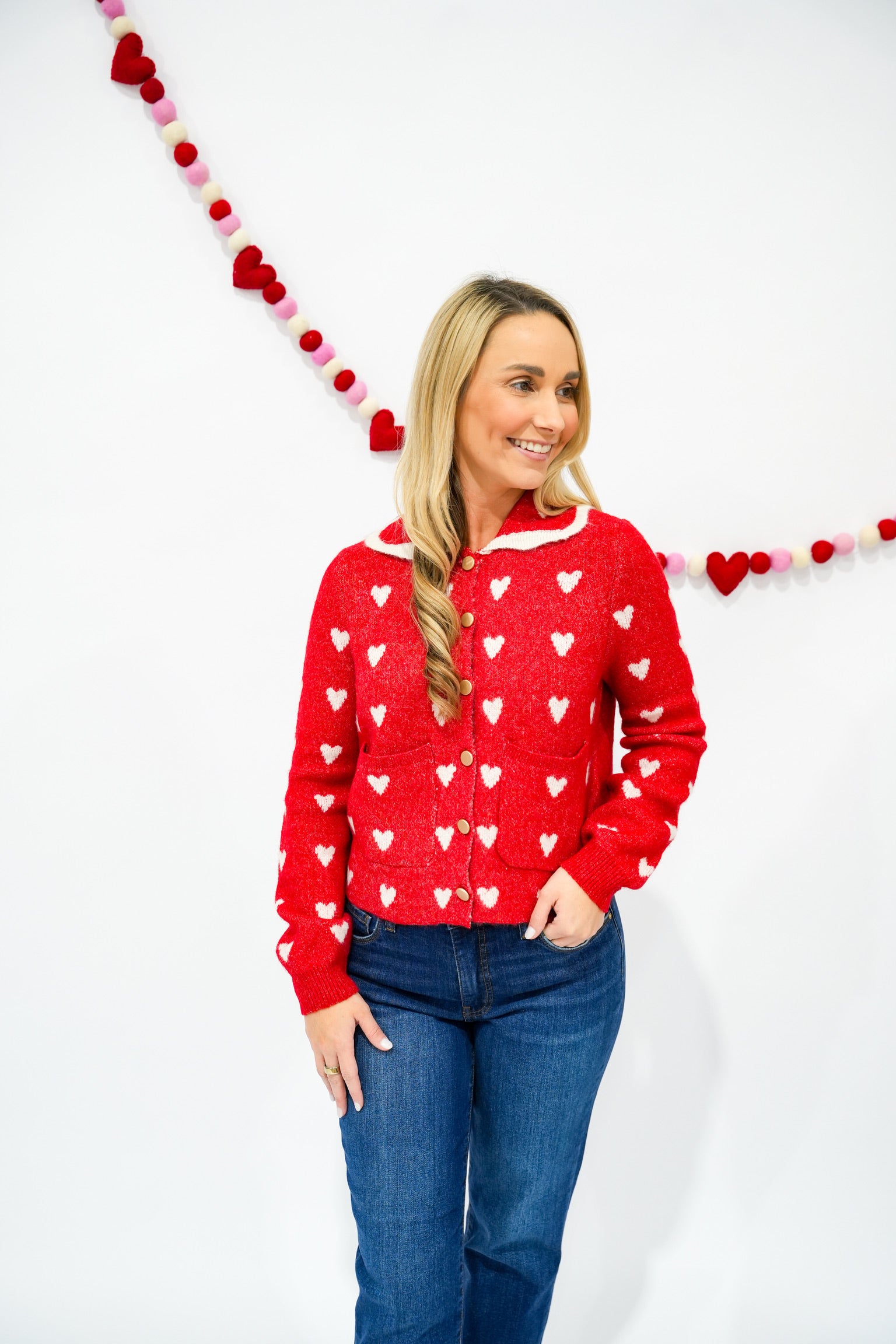 Heart Pattern Scallop Collar Button Down Cardigan - Southern Belle Boutique