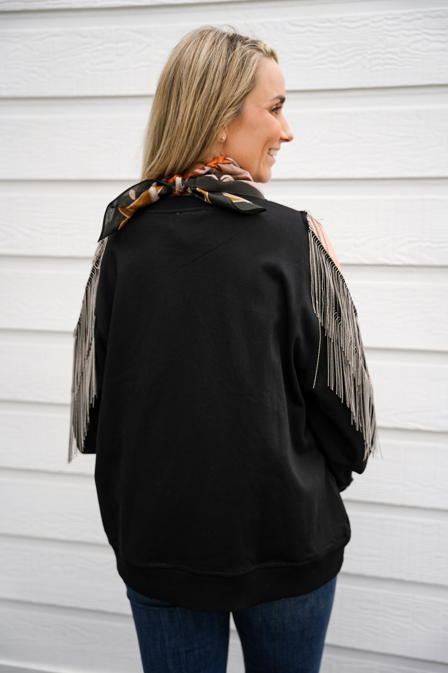 Fringe Cold Shoulder Knit Sweatshirt - Southern Belle Boutique