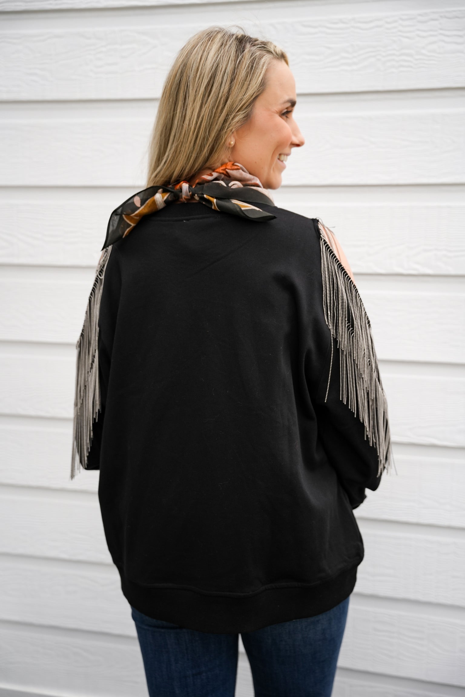 Fringe Cold Shoulder Knit Sweatshirt - Southern Belle Boutique